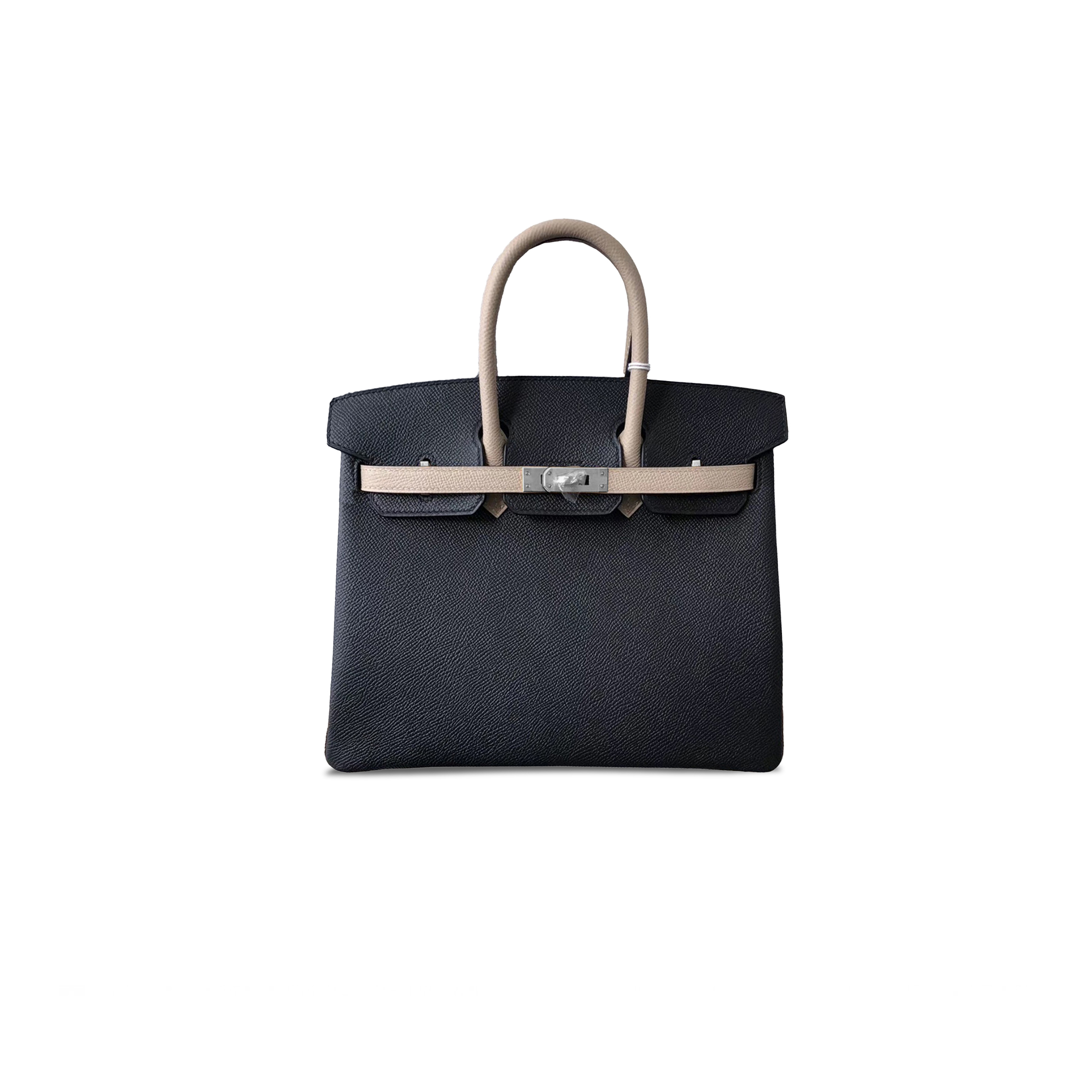 H**mes master birkin 25 clemence leather midnight blue and asphalt gray horseshoe print bag 2412271216 (25*20*13cm)
